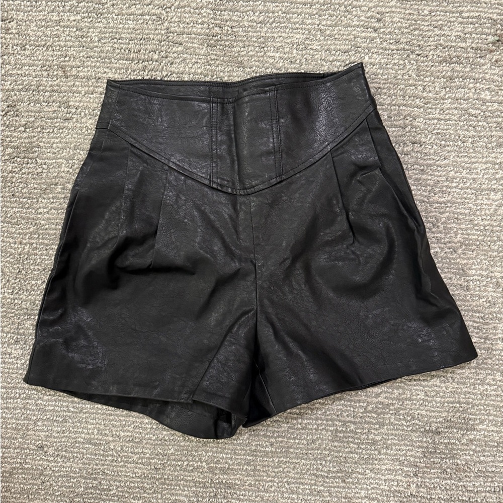 High-Waist Black Faux Leather Women’s Shorts